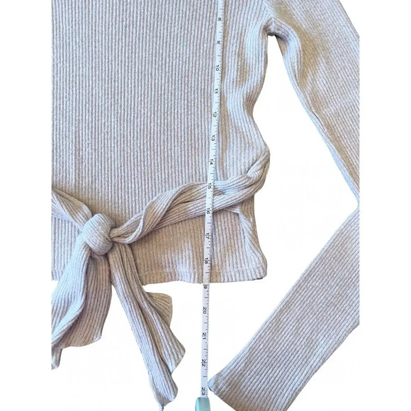 Zara Ribbed Tan Long Sleeve Tie Waist Top Size Small 0561 - Picture 3 of 6